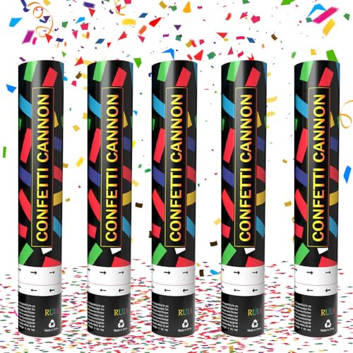 XPJBKC Juego de 5 cañones biodegradables para confeti, multicolor, para bodas, fiestas, baby showers, Navidad, fiestas de cumpleaños, 30 cm