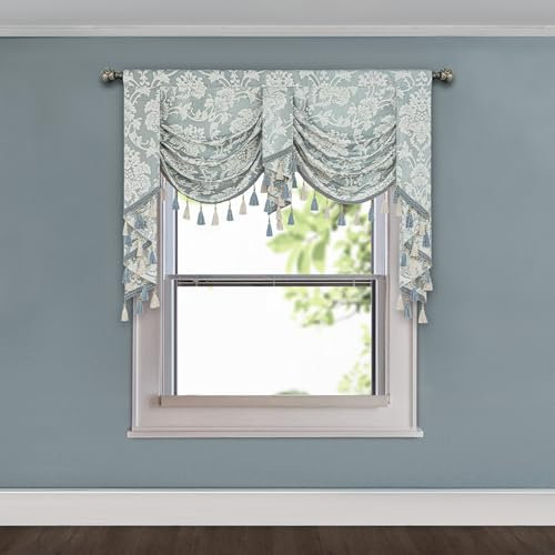 TOPLUXE Swag Volant Vorhang für Schlafzimmer Esszimmer Wohnzimmer Küche, Damast Kurzstore Waterfall Volant-Vorhang für Fenster 1 Stück (Breite 150cm, Grün)