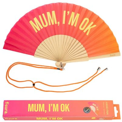 Fisura - Original Handheld Folding Fan with Message in English, Valentine Gifts for Her & him, Birthday & Wedding Party Decoration, Colourful Wooden Fan, Fan with Hanger Included