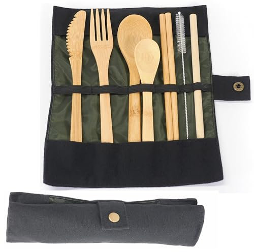 ARBOREA Premium Wooden Cutlery | Reusable Cutlery Set | Wild Camping Cutlery Set for 1 | Camping Knife Fork & Spoon Set with Chopsticks | Reusable Bamboo Cutlery Travel Cutlery Set