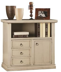 Vicentini arreda MOBILE PORTA TV IN LEGNO SHABBY CHIC AVORIO ANTICATO ANTA TELAIO, 1 ANTA 3 CASSETTI 1 VANO CON POMELLI AD ANELLO