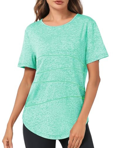 Terecey Tee Shirt Sport Femme T Shirt à Manches Courtes Hauts Running Fitness Pilates Yoga T-Shirts Tops Sèche Vite Vert M