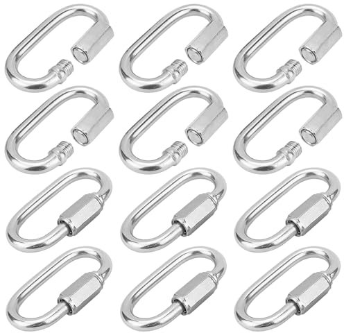 12 Pcs Small Carabiner Clips, M3.5 Heavy Duty Quick Repair Chain Link Hook Steel, 304 Stainless Steel Carabiner, Carabiner Chain Connectors for Outdoor Hiking Camping Swing Hammock