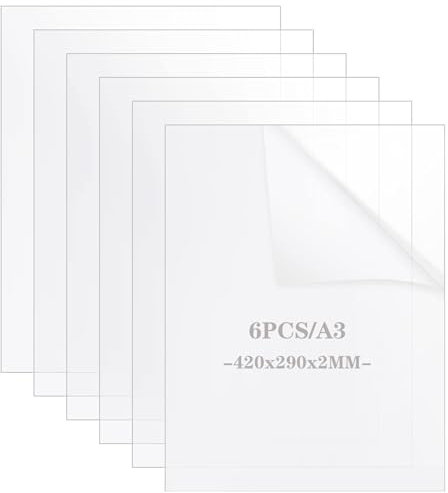 JMIATRY 6 piezas A3 Metacrilato Transparente 2mm, Metacrilato a Medida para Decoración, Pantalla, Marco de fotos - 420 x 290 x 2 mm