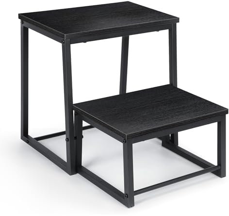 smusei Marchepied pliable à 2 marches pour adultes et enfants, 3 en 1, stable, en bois, amovible, pour cuisine, salle de bain, chambre à coucher, toilettes, capacité de charge 200 kg, noir