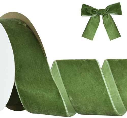 RIBBOOO Salbei Grün Samtband 5cm x 10yds, Vintage Samtband für Weihnachten, Kranz Bögen Dekoration Handwerk Geschenkverpackung, Valentinstag Bouquet Verpackung