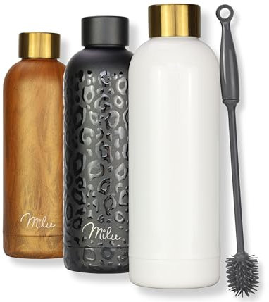 Milu Stainless Steel Water Bottle 750ml Vaccum Insulated Large Drink Flask Water Bottles Leakproof Keep Drinks Hot Cold for Bike Camping Sports Gym incl. Cleaning Brush (White, 750ml)