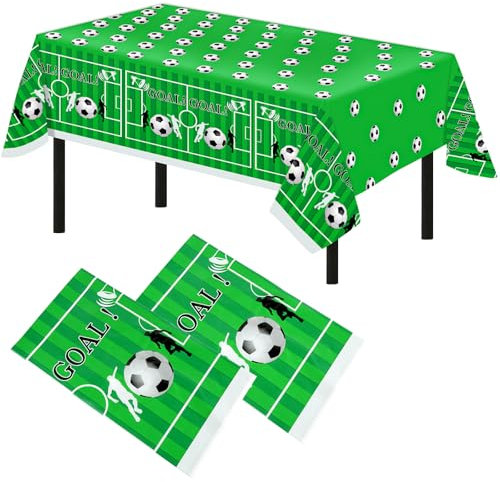 2 Stück Fussball Tischdecke, 137x274cm Fußball Tischdecke aus Plastik, Kindergeburtstags Tischdecke Fussball, Tischläufer Fussball für Familienessen, Fußballpartys, Geburtstagsfeiern