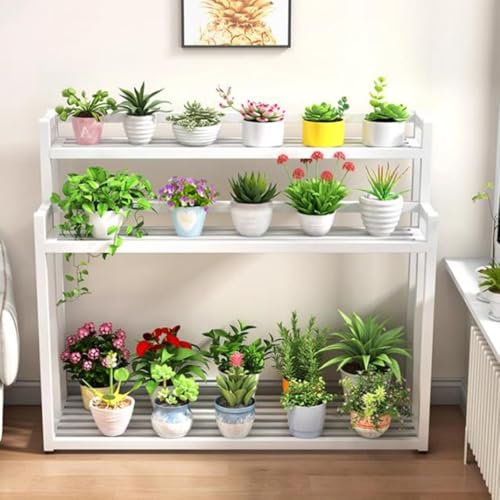 KADEUX Metall Pflanzenständer Für Garten, Pflanzen Leiterregal Blumenbank, 3-stufig Pflanzentreppe Gartenregal, Große Pflanzregal Für Terasse Balkon(White,120cm)