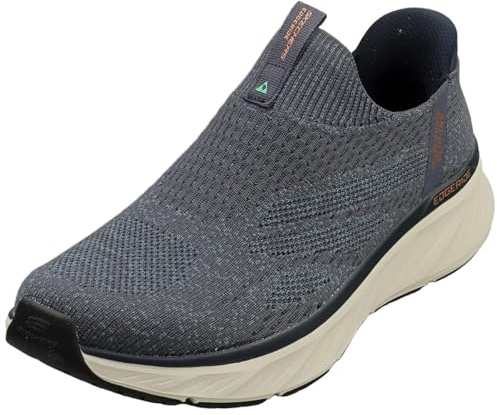 Skechers Hombre Edgeride Commissioner Slip-In ENTRENADOR, Navy Knit/Orange Trim, 46 EU