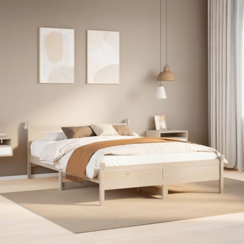 vidaXL Massivholzbett, Holzbett ohne Matratze, Bettgestell mit Kopfteil Lattenrost, Bett Doppelbett für Schlafzimmer, 160x200cm Kiefernholz