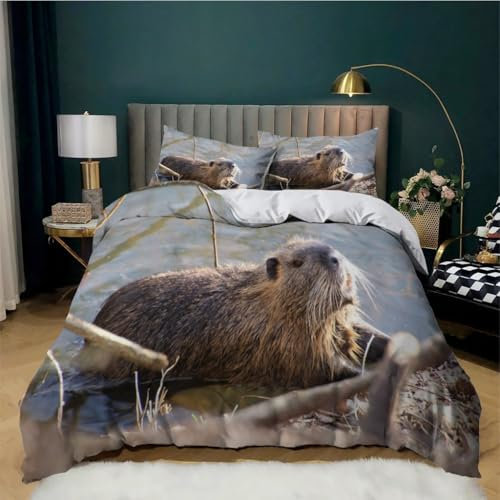 BSYYZQC Bettwäsche 220x200 Biber Bettwäsche-Sets Tier Bettbezug Weiche Atmungsaktiv Mikrofaser mit Reißverschluss und 2 Kissenbezüge 80x80 für Erwachsene Geeignet