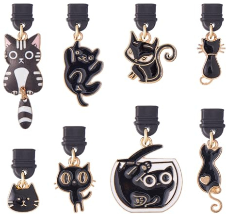 DICOSMETIC 16 Stück 8 Styles USB Type-C Staubschutzstecker Niedliche Katze Handy Anhänger Emaille Katze Handystaubstecker Frauen Mobiltelefon Deko Für Handy Ladeanschluss