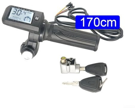 Feeshoppher Electric Bike Throttle Grip 48V E-Bike Throttle Handle Grip E Bike Throttle Control 48V Handle Grip with LCD Display and 2Keys 170cm Cable Electric Bicycle Component(E Square Screen 2)