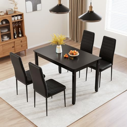RELAX4LIFE Lot de 4 Chaises Salle à Manger en Similiuir avec Dossier Haut | Chaises de Cuisine sans Accoudoirs Rembourrées avec Pieds Métalliques pour Cuisine, Salle à Manger, Restaurant, Noir