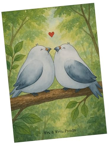 Mr. & Mrs. Panda Postkarte Turteltauben Liebe Design - Geschenk, bildkarte, Ansichtskarte, Postkarten, Verliebt, Jahrestag, Ansichtskarten, Freundin, Hochzeitstag, glücklich, Grußkarte