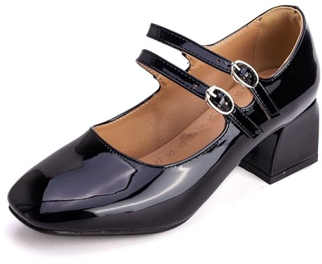 Gicoiz Blockabsatz Mary Jane Lack Knöchelriemchen Damen Schuhe