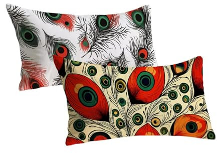 2er Set Outdoor Kissen Rot Kissenbezug 40x70, Weich Leinen Rechteck Dekorative Kissenbezüge Feder Kissen Wetterfest Dekokissen mit Reißverschluss Kissenhülle, für Garten Outdoor Balkon Deko T4-144