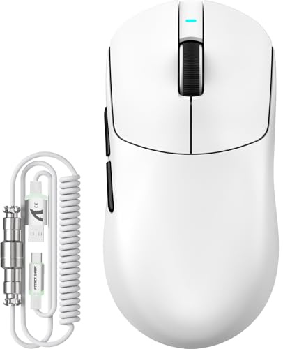 ATTACK SHARK Serie X8 Mouse Gaming Wireless, 55–65 g Ultralight, Sensore PixArt PAW3395/3950, Bluetooth/2.4G & USB, fino a 42.000 DPI, Cavo LED C06 Ultra (X8 PLUS, Bianco)