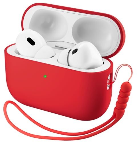 ORNARTO Compatible with Airpods Pro 3 Case (2025), Protective Liquid Silicone Case Cover for Airpods Pro 3nd Generation with Lanyard Soft Skin Front LED Visible-Red