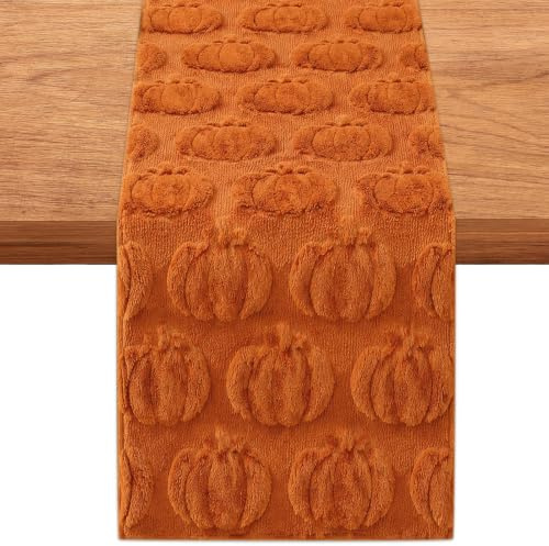 Plüsch Kürbisse Tischläufer Herbst,Herbsttischläufer,Herbstdeko Tischläufer | Saisonnal Küche Tisch Dekoration 33 x 183 cm, HerbstTischdecke, TischläuferHerbstlich, HerbstlicherTischläufer