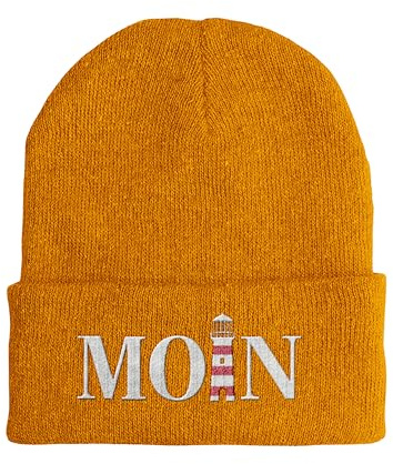 tshirtladen Moin Leuchtturm Wintermütze – bestickte Strickmütze – Nordsee Ostsee Spruchmütze Küste Segeln Fischer Strand maritim Beanie mit Stick