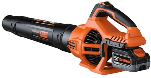 DOVAMAN Soplador de Hojas Inalámbrico 20V, Flujo de Aire Potente 744 m³/h, Batería 4.0Ah con Cargador Rápido, 2 Velocidades, Ligero y Portátil, Soplador para Jardín, Césped, Terraza y Garaje