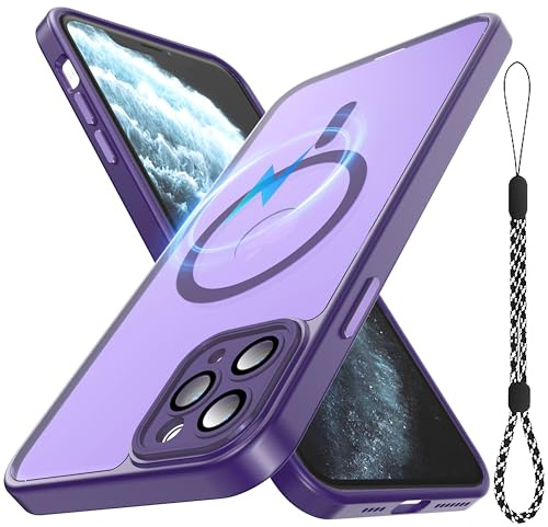 YmhxcY for iPhone 11 Pro Case with Lanyard Strap Included,[Full Camera Protection] [Compatible with MagSafe] Translucent Matte Shockproof Protective Phone Cover for iPhone 11 Pro 5.8-Purple