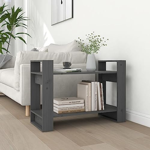 Fangmaliuyun Bücherschrank 80x35x56,5 cm aus Massivholz Kiefer Raumteiler grau Modernes Design mit offenen Fächern Robust und Langlebig für Wohnzimmer Flur Schlafzimmer