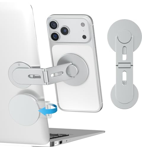 CloudValley Magnetic Laptop Phone Holder, 360° Rotating Mount Compatible with 17-12 Series & MagSafe Case, Dual-Axis 180° Adjustable, Slim Portable Foldable Stand for Computer Bracket, Grey