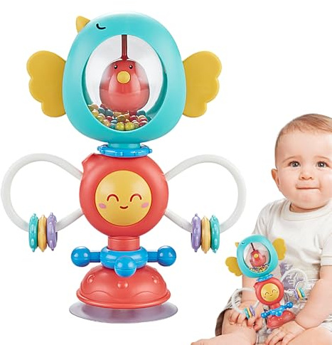 Jouet à ventouse pour chaise haute – Kit de jeu spin de 12 cm, figurine de préhension, toupie de mouvement de couleur, ancre de table, scène tactile, fonction de rotation visuelle, module