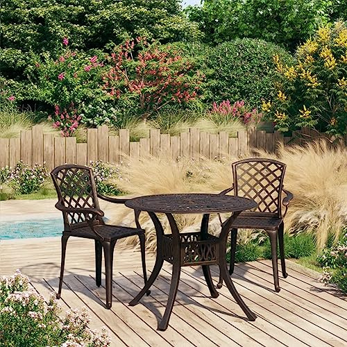 LoogCape 3-TLG. Bistro-Set aus Aluminiumguss, bronzefarben, wetterfestes Gartenmöbel-Set mit 2 Stühlen und rundem Tisch, für Terrasse, Balkon, Veranda