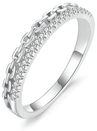Knuckle Ring, Schmuck Ringe Kette mit Moissanit Half Eternity Silber Platin Größe 63 (20.1)