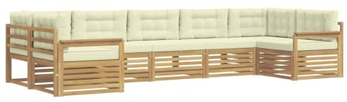 vidaXL Outdoor-Sofagarnitur mit Kissen 7 pcs Weiß und Creme, Gartensofa, Moderne Außenmöbel, Bequeme Sitze, Lounge am Pool, funktionale Design für die Terrasse