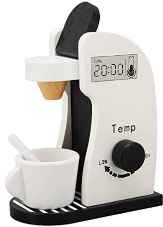 Changor Kids Coffee Maker Playset Educational Wooden Toy for Toddler Kitchen Black and White 15 X 12.3 X 7.2cm