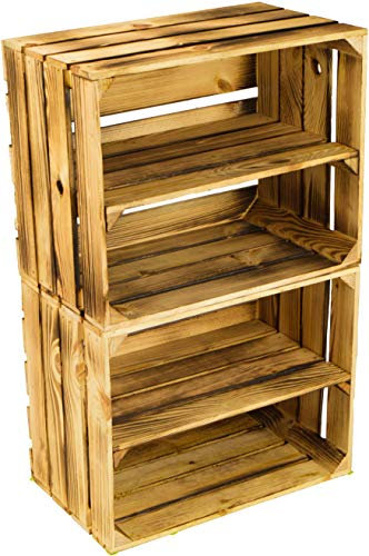 flambierte/geflammte Massive Obstkisten als Regal oder als Klassische Kiste ca 49 x 42 x 31 cm/Apfelkisten Weinkisten aus dem Alten Land (2 Stück geflammte mit Einlage)