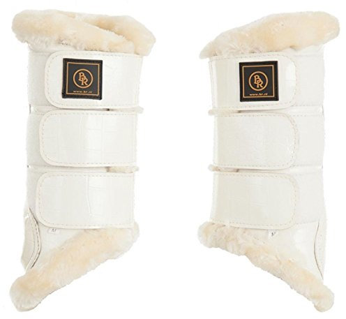 BR Gamaschen Sehnenschoner Majestic Lack Lack-Kunstleder mit Synth. Lammfell (XL, weiß)