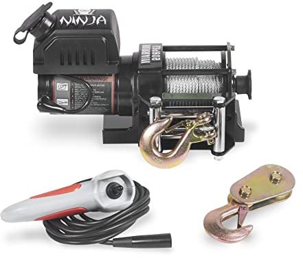 Warrior Winches Ninja Electric Winch 2000lb 12v - Wired Hand Control, High Power Motor - Heavy Duty Contacts, Steel Planetary Gearing, Steel Drum, Watertight Socket, Chip Resistant Paint - Steel Rope