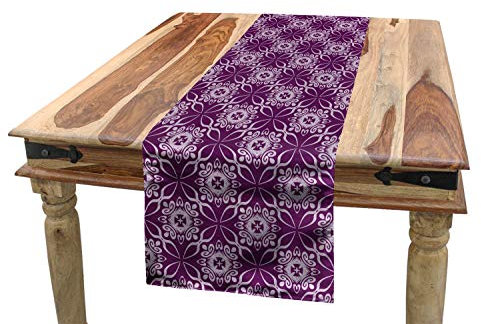 ABAKUHAUS orientalisch Tischläufer, Blumenfliesen-Lila-Töne, Esszimmer Küche Rechteckiger Dekorativer Tischläufer, 40 x 225 cm, Blasses Violett und Lila