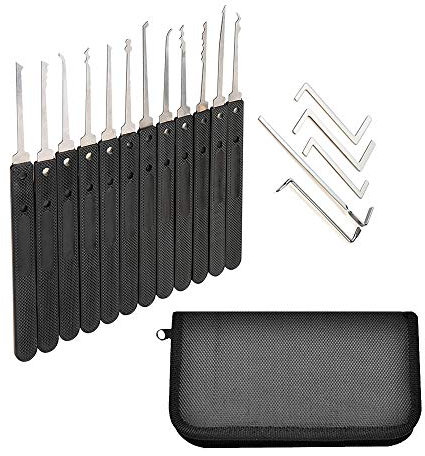 Loboo Idea 17 pièces Set de sélection de verrouillage/Kit de sélection de verrouillage/Outil d'extraction de clé de verrouillage avec sac à fermeture à glissière noir
