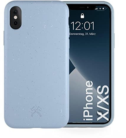 Woodcessories - Antibakterielle Bio Hülle für iPhone XS & X, Plastikfrei, nachhaltig aus pflanzlichen Materialien, hellblau