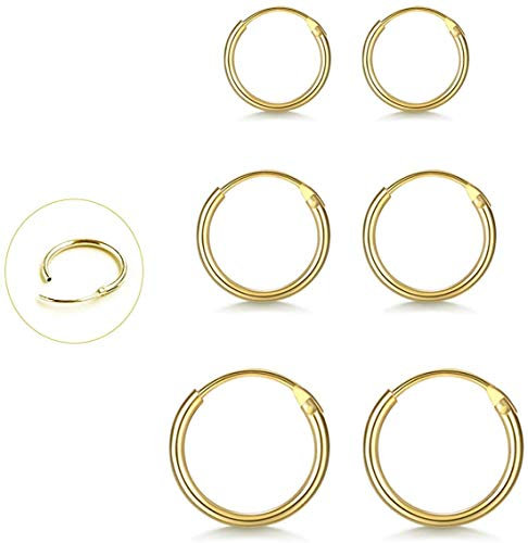 Gulicx 3 Pairs Silver Gold Small Hoop Earrings Set for Women Men Girls, Hypoallergenic 925 Sterling Silver Unisex Cartilage Sleeper Hoop Earrings, Tragus Earrings Nose Lip Rings(10mm/12mm/14mm)