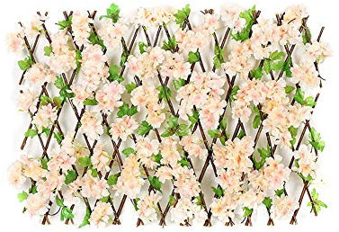 N/Y Brise-vue extensible - Haies artificielles en bois - Avec feuilles de fleurs artificielles - Décoration de jardin - Treillis extensible pour balcon, terrasse, extérieur