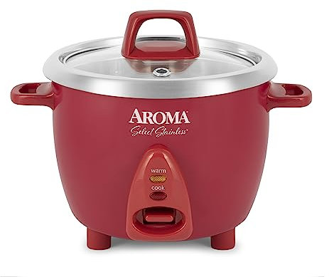 Aroma Housewares Select ARC-753SGR - Juego de 6 tazas (cocidas, acero inoxidable, 1,2 qt, con olla interior sin recubrimiento), color rojo