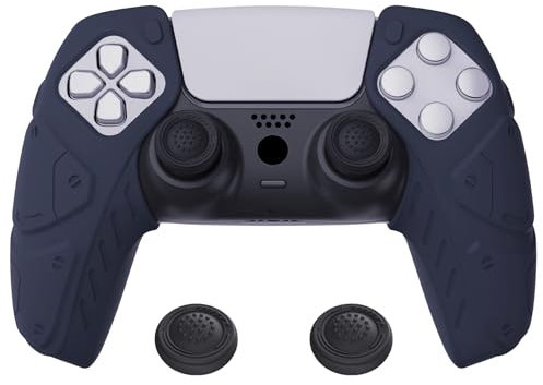 PlayVital Protection pour ps5 Coque Manette,Housse Silicone avec Capuchon pour ps5 Grips Joystick Controller Cover Skin Compatible avec Station de Charge,Édition Méca-Nuit Bleue