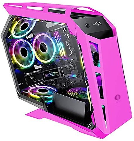 ATX Gaming Case - Micro ATX PC Case/ATX Computer Case- Mid Tower -Tempered Glass - Fan And Water Cooling Support (Color : Pink)