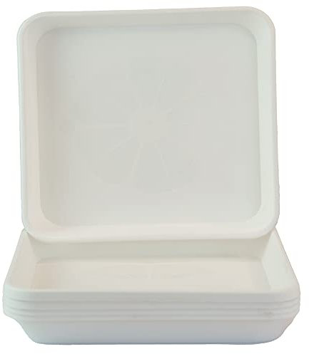 Home Garden Ornaments Square Plant Pot Saucers, Drip Tray – Set of 5 Plastic Garden Pots Trays for Outdoor and Indoor Plant (White, 19cm)
