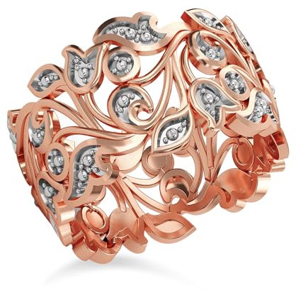 TJC Floral Vine Band Ring White Diamond In Rose Gold Plated 925 Sterling Silver for Women Size R April Birthstone