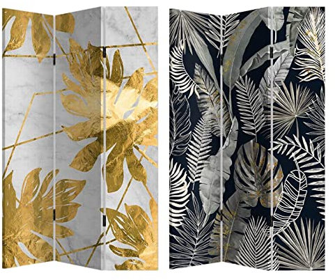 Paravent Leaf Gold und Silber Raumteiler Sichtschutz Trennwand HTI living