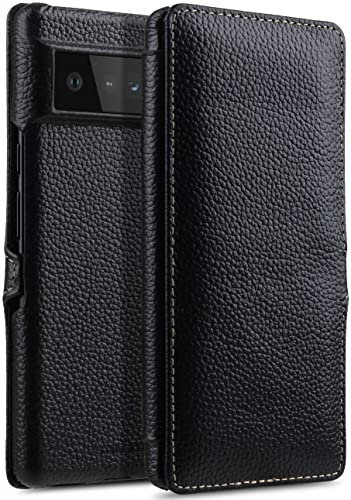 STILGUT Book Case kompatibel mit Google Pixel 6 Pro Hülle aus Leder mit Clip-Verschluss, Lederhülle, Klapphülle, Handyhülle - Schwarz